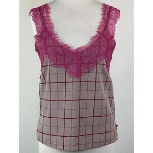 Bishop + Young Lace Overlay Plaid Tank Romantic Academia Coquette Top